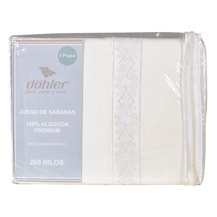 Juego-de-sabanas-1-plaza-DOHLER-200-hilos-Crema