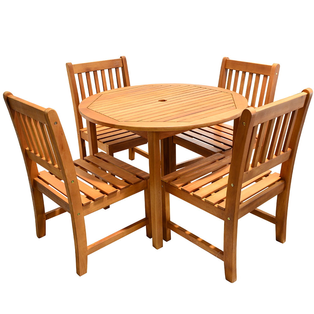 Mesa redonda + 4 sillas en madera para exterior geant Mesa redonda + 4 sillas en madera para exterior geant