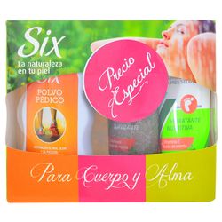 Estuche-SIX-Exfoliante-para--Pies---Crema-Hidratante---Talco