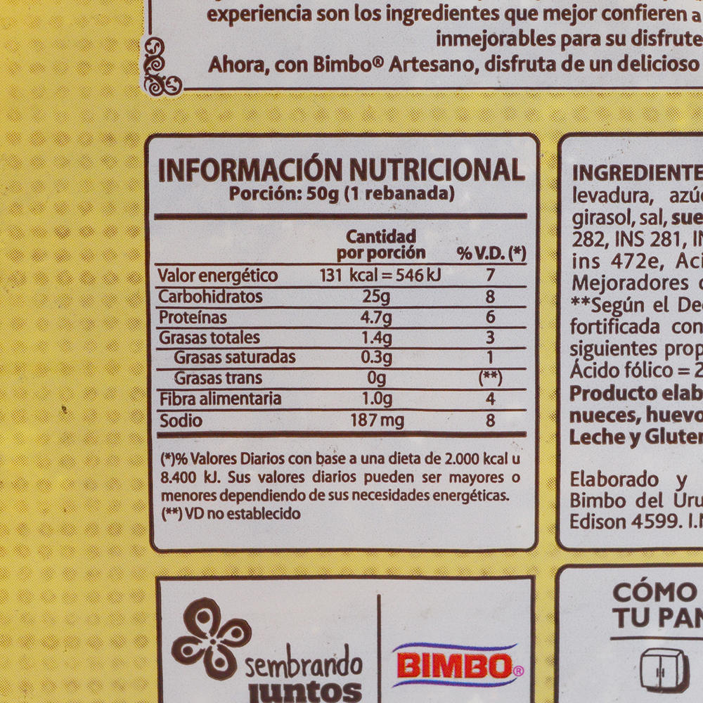 Pan blanco BIMBO artesano 540 g devotoweb