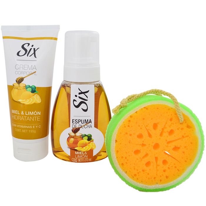 Pack-Six-miel-y-limon-espuma---esponja---crema-corporal-195-g Pack-Six-miel-y-limon-espuma---esponja---crema-corporal-195-g