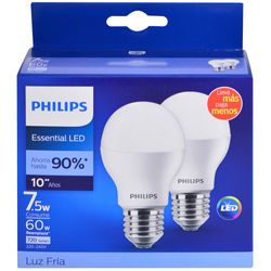 Pack-led-PHILIPS-x-2-Essensial-7.5w-6500k-e27