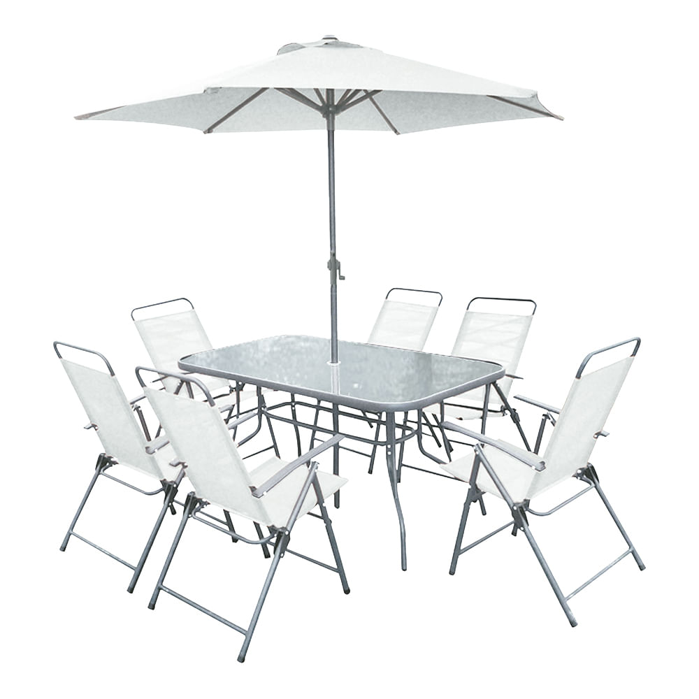 juego de jardin mesa 6 sillas sombrilla