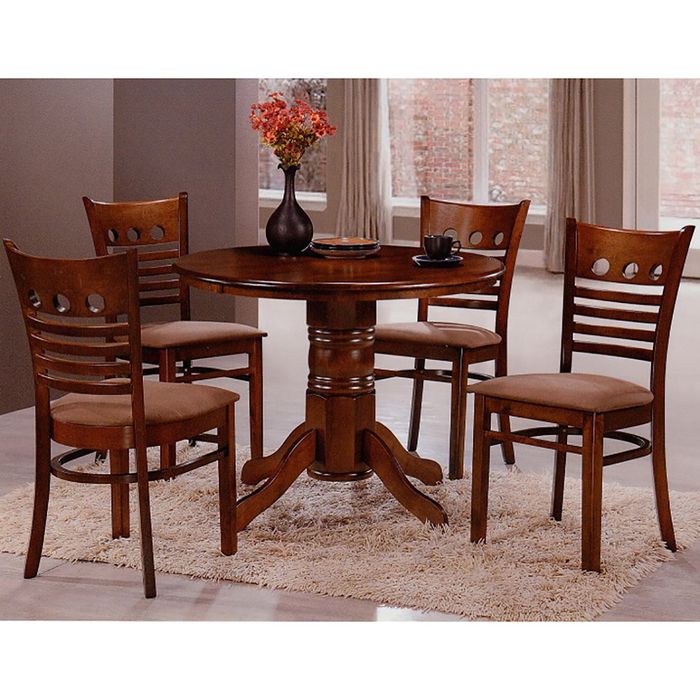 Juego de comedor mesa redonda pedestal + 4 sillas roble oscuro - geant