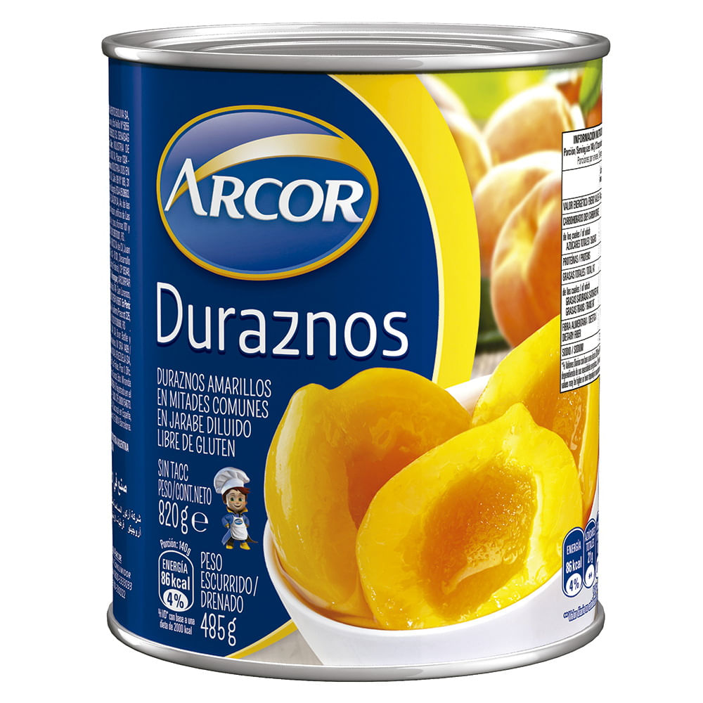 Duraznos en almíbar ARCOR lata 820 g - devotoweb