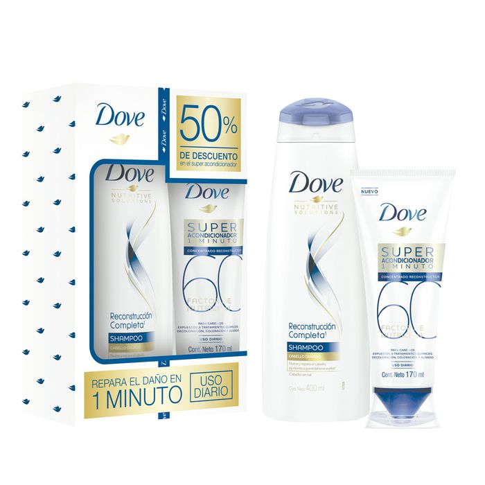 Pack Dove shampoo reconstrucción 400 ml + super acondicionador disco