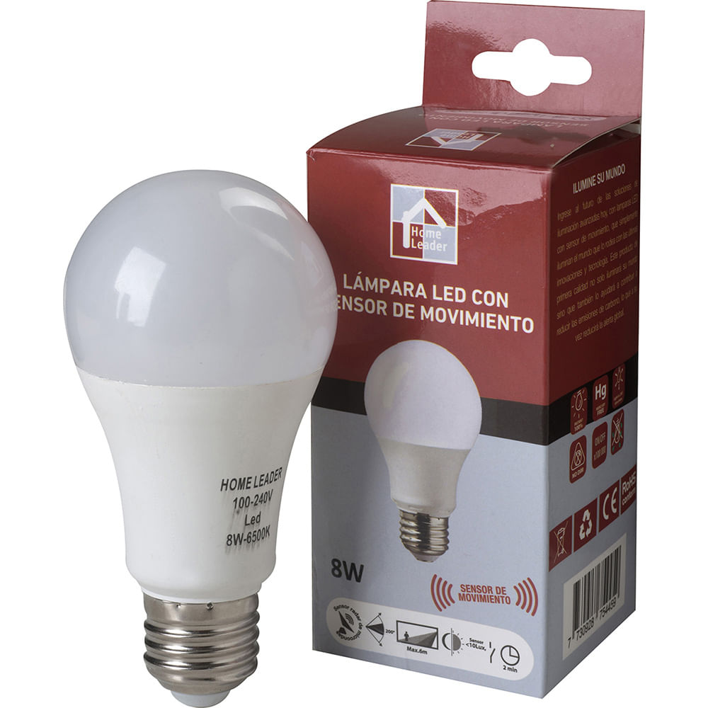 lampara led home leader 8w con sensor de movimiento