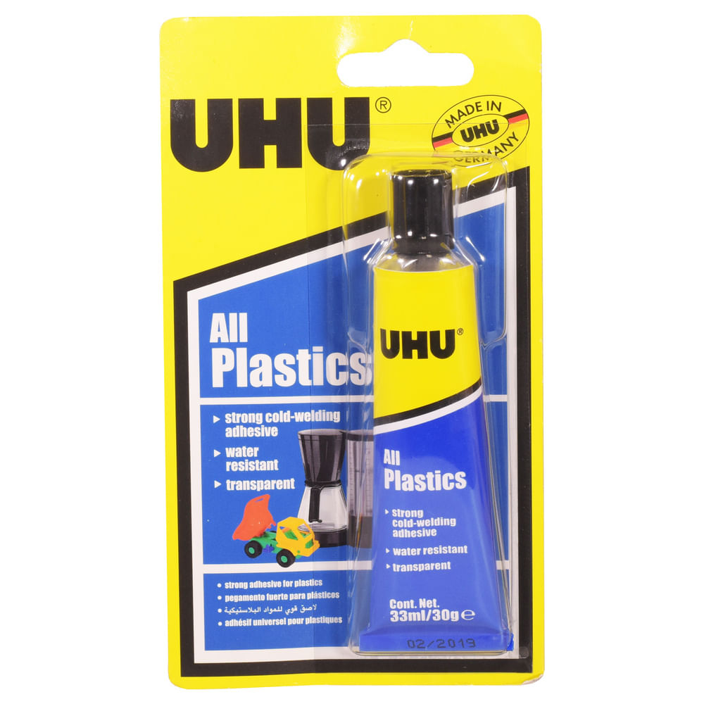 Pegamento UHU para plástico resistente al agua 33ml - disco