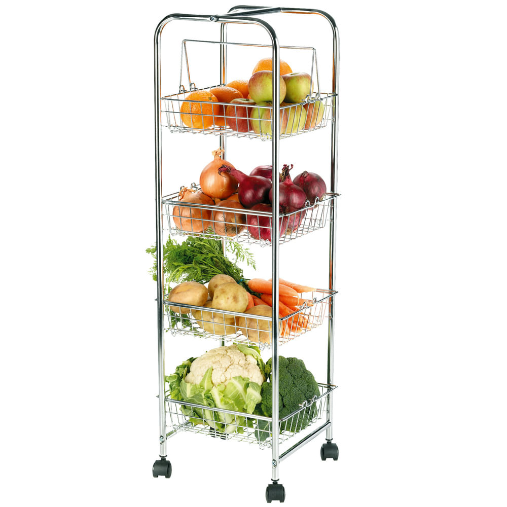 Organizador 4 estantes para frutas y verduras cromo con ruedas - devotoweb estantes de verduras y frutas