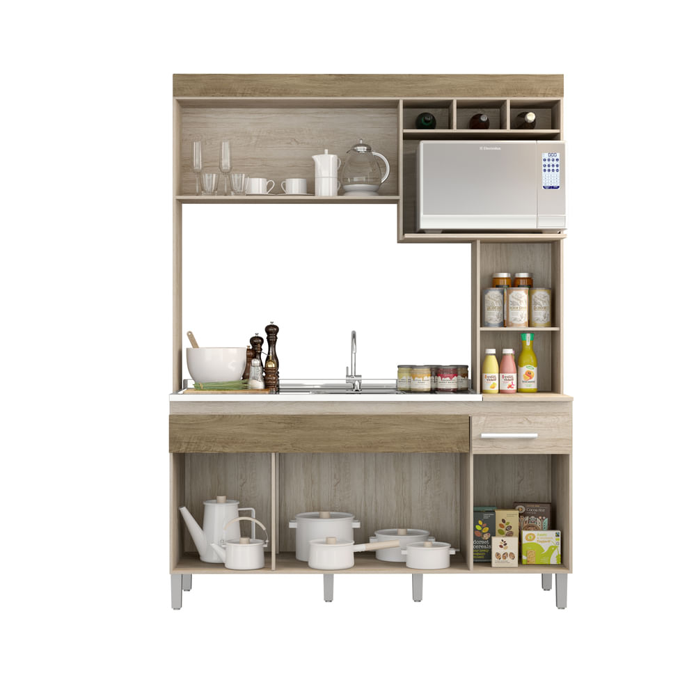 Cocina compacta 6 puertas 1 cajon y estantes malbec 210x156x53cm - geantun