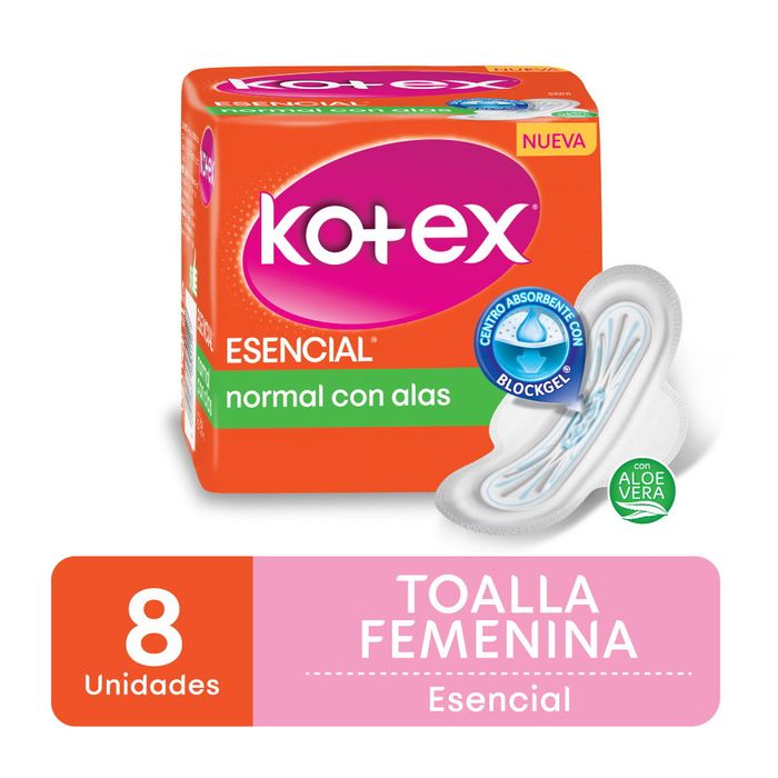 Toalla-femenina-KOTEX-normal-con-alas-esencial--pq.-8-un. Toalla-femenina-KOTEX-normal-con-alas-esencial--pq.-8-un.