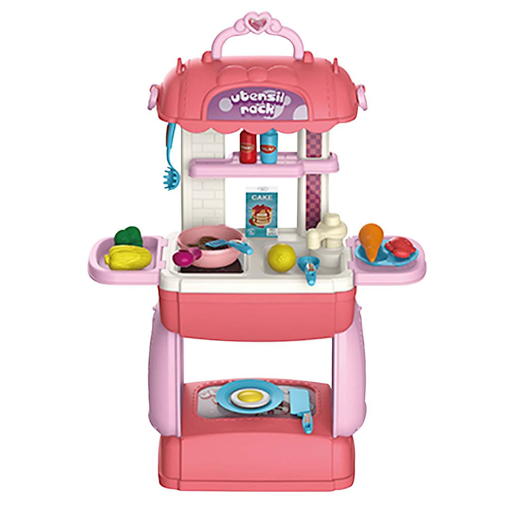 Cocina de pie con accesorios valija rosada - devotoweb