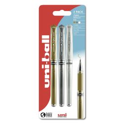 Boligrafo-gel-UNI-oro-plata-blanco-3-unidades