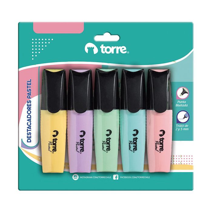 Resaltador-TORRE-pastel-5-colores