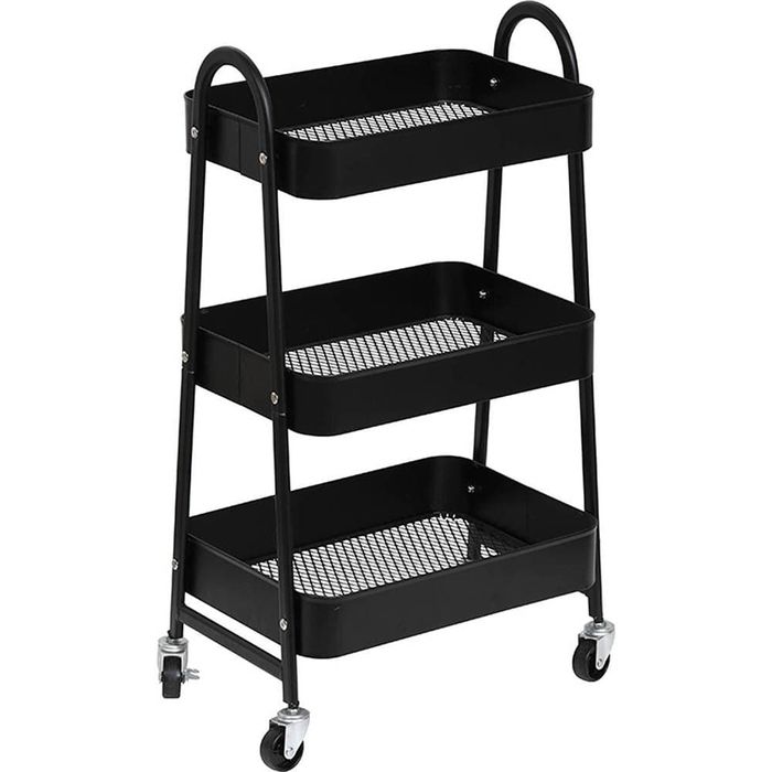 Mueble con ruedas 3 niveles - negro mate 31x79x43,5 cm - disco