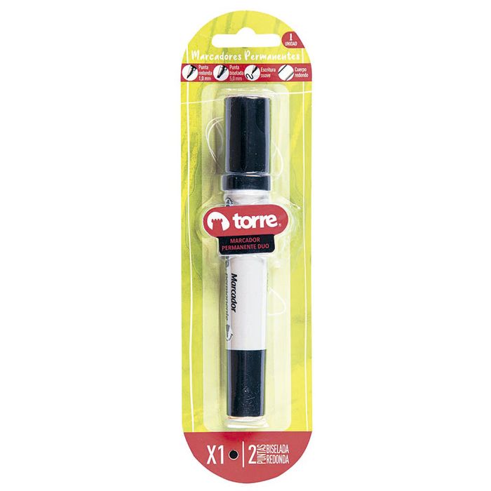 Marcador-permanente-TORRE-negro-duo-punta-redonda-y-biselada