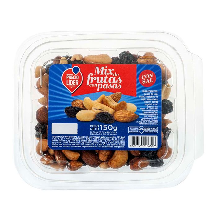 Mix-de-frutos-secos-con-sal-y-con-pasas-PRECIO-LIDER-150-g