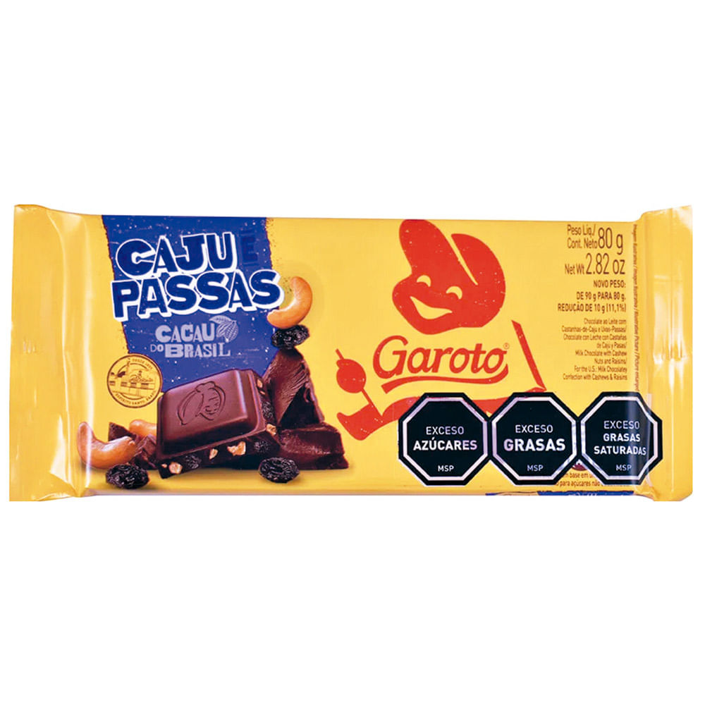 Chocolate GAROTO Cajú y pasas 80 g devotoweb