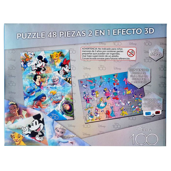 Puzzle-2-en-1-efecto-3D-Disney-100-Junior-48-piezas