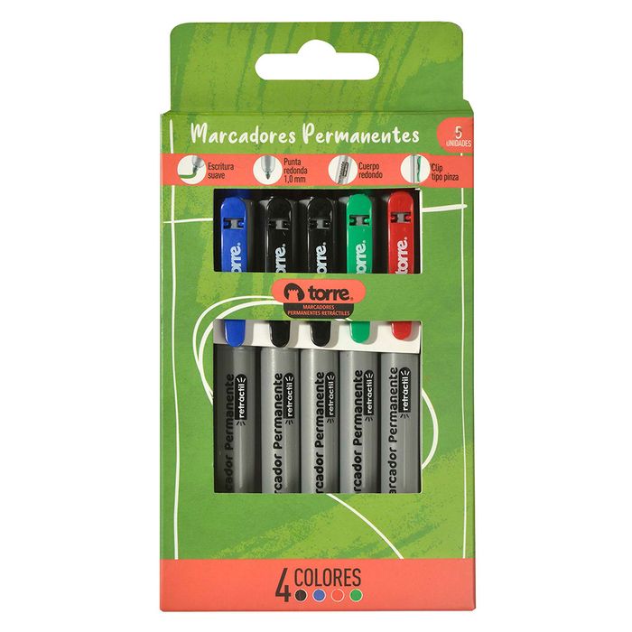Marcador-permanente-TORRE-retractil-5-un.-4-colores