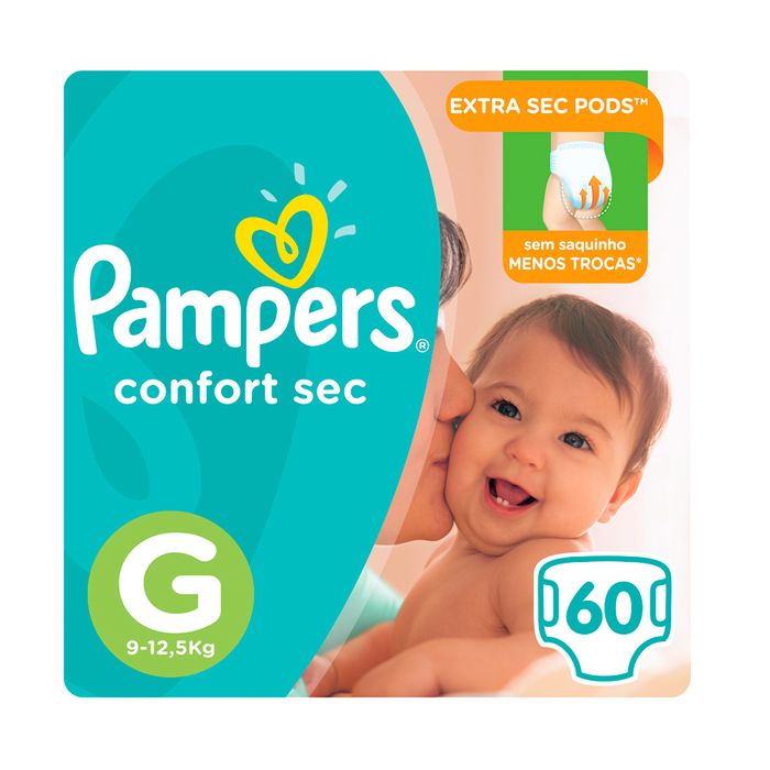 Pañal-Pampers-confort-sec-forte-bag-G-60-un. Pañal-Pampers-confort-sec-forte-bag-G-60-un.