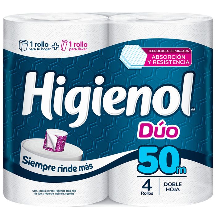 Papel-higienico-HIGIENOL-doble-Hoja-duo-50-m-x-4-un. Papel-higienico-HIGIENOL-doble-Hoja-duo-50-m-x-4-un.