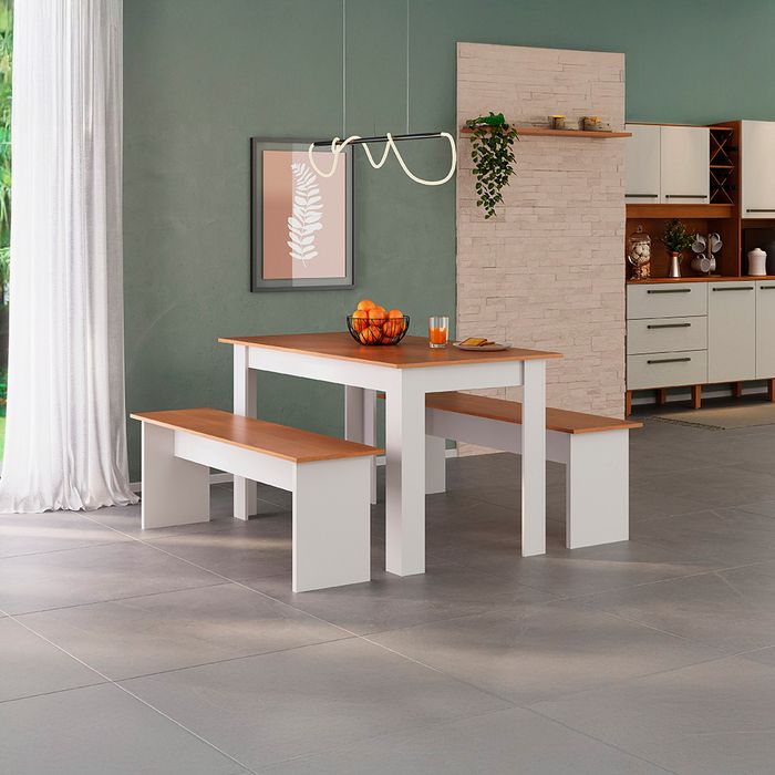 Juego-de-Comedor-Mesa---2-Bancos-Blanco Juego-de-Comedor-Mesa---2-Bancos-Blanco