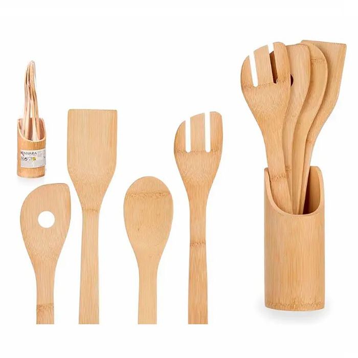 Set-x-4-Utensilios-Bambu-30-cm-con-Porta-Utensilios