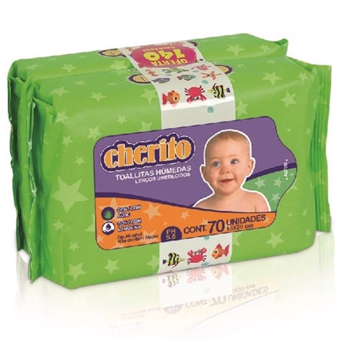Pack-x-2-Toallas-Humedas-CHERITO-70-un. Pack-x-2-Toallas-Humedas-CHERITO-70-un.