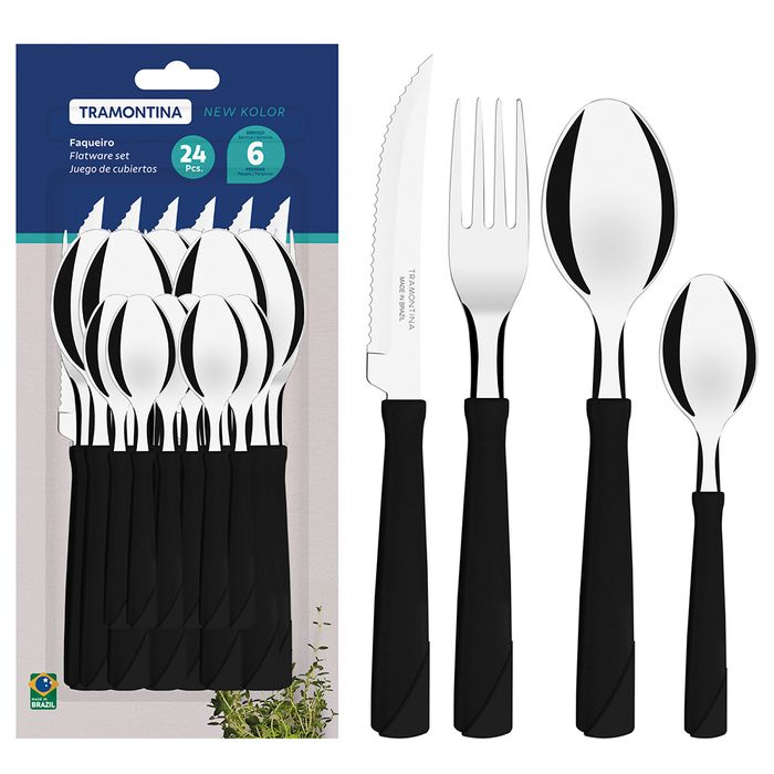 Juego-cubiertos-24-pz.mango-negro-TRAMONTINA