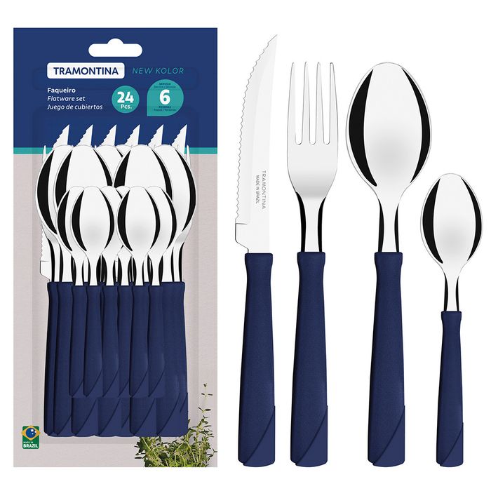 Juego-cubiertos-24-pz.mango-azul-TRAMONTINA