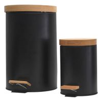 Set-Papelera-Pedal-Metal-y-Bambu-Negro-12-L-y-3-L