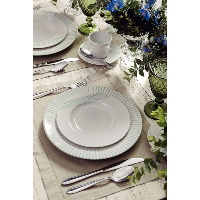 Plato-Llano-28-cm-Monocroma-Porcelana-Blanco-y-Verde