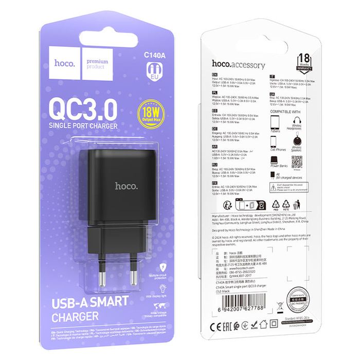 Carg.-HOCO-Mod.-C140A-Usb-a-Negro